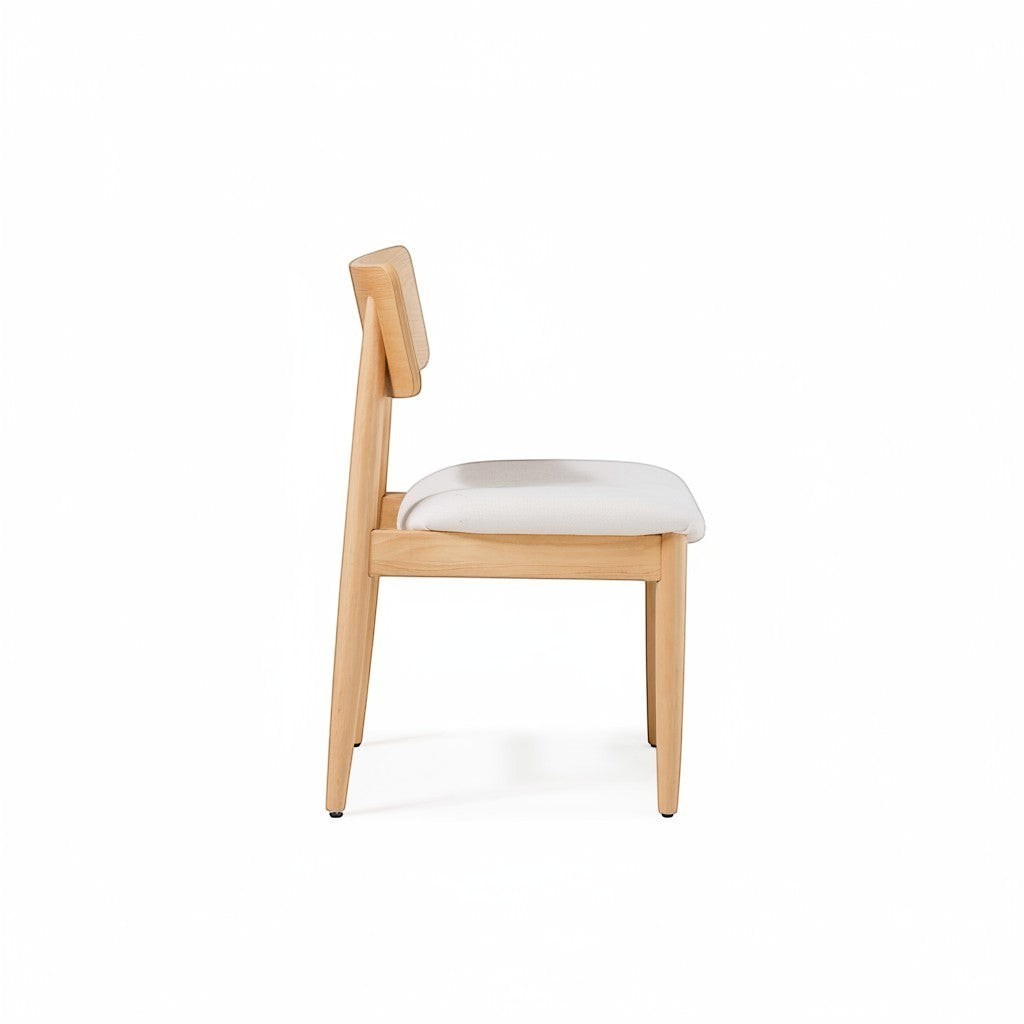Chaise ronde en bois chêne scandinave avec assise blanche, design moderne par TOCO Meubles