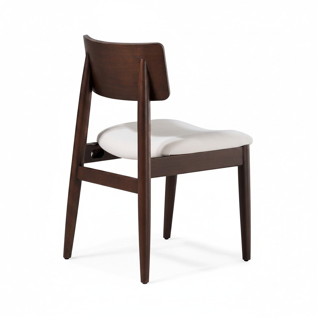 Chaise ronde TOCO Meubles en bois de noyer foncé avec assise blanche, design moderne et épuré.