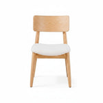 Chaise ronde scandinave en bois clair avec assise blanche rembourrée par TOCO Meubles