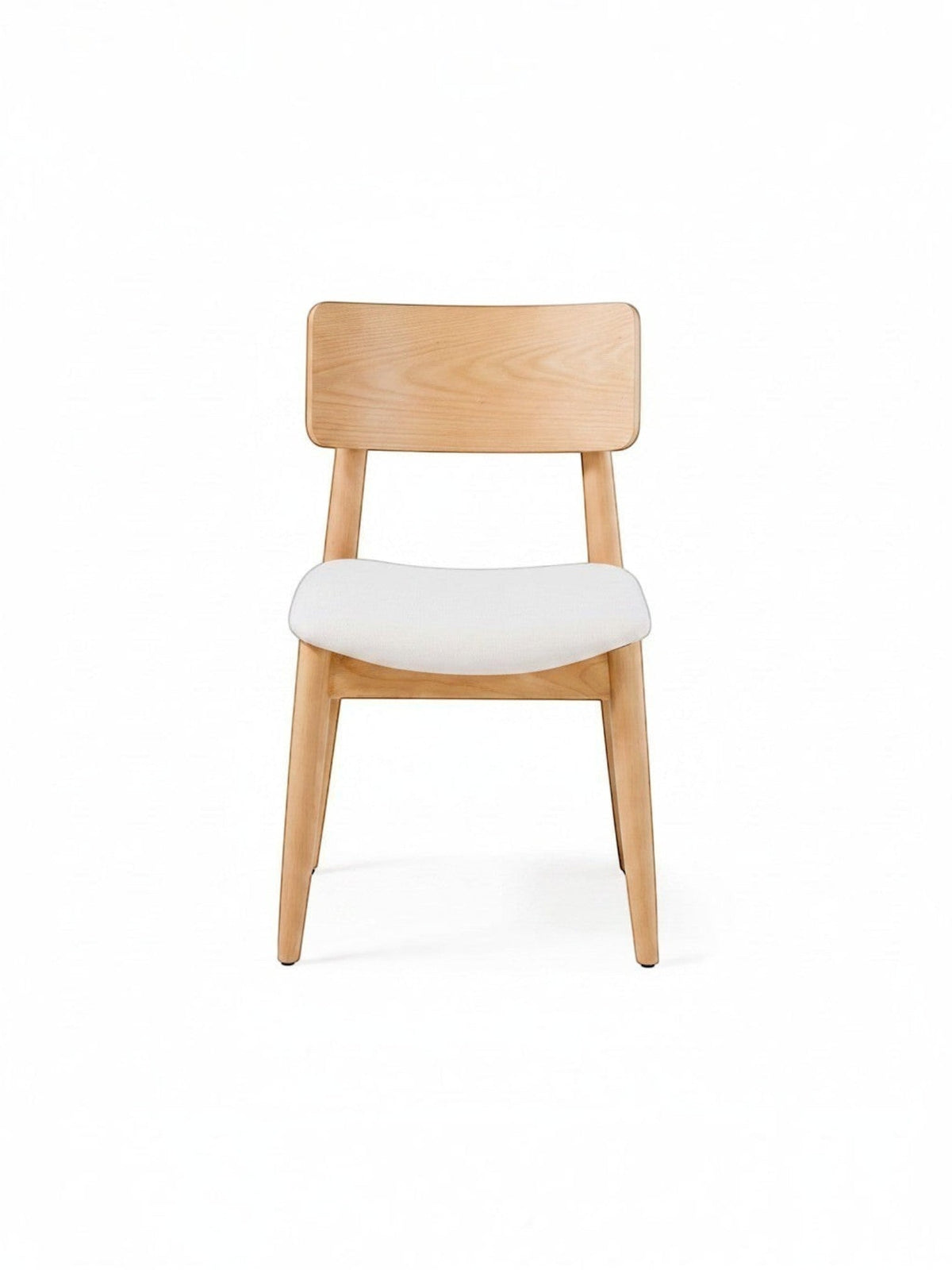 Chaise ronde scandinave en bois clair avec assise blanche rembourrée par TOCO Meubles