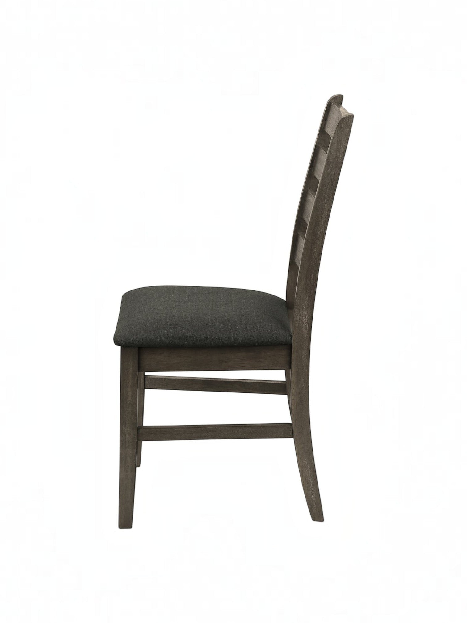 Chaise de salle à manger TOCO Meubles Robby grise avec dossier à échelle et pieds en bois massif, vue latérale.