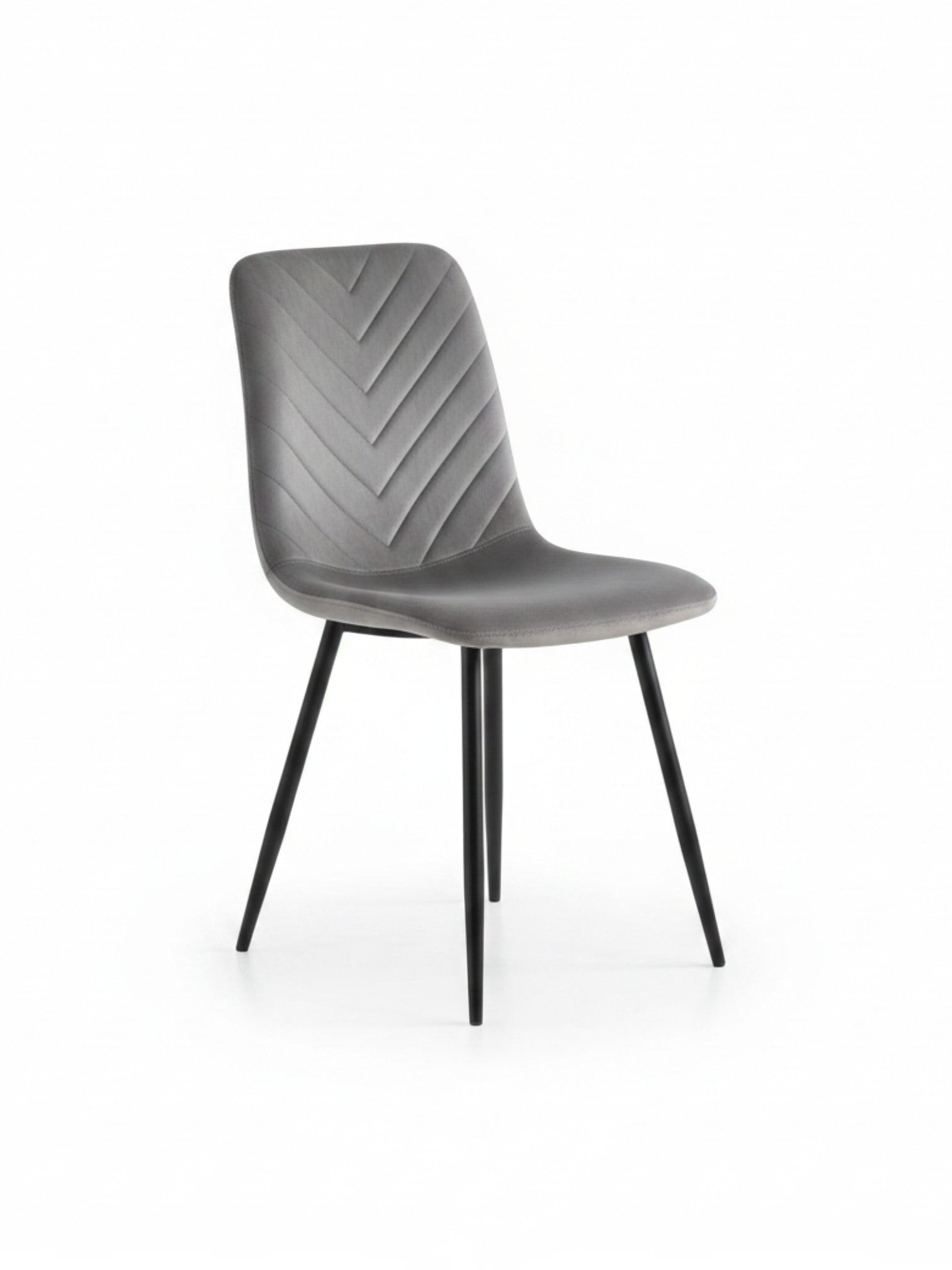 Chaise de salle à manger TOCO Meubles Knox en tissu gris avec dossier matelassé en chevrons et pieds en métal noir
