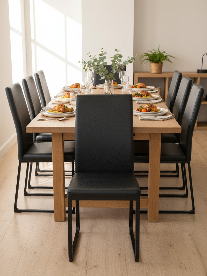 Chaise de salle à manger Norka par TOCO Meubles, design épuré avec structure en bois noir mat et assise confortable.
