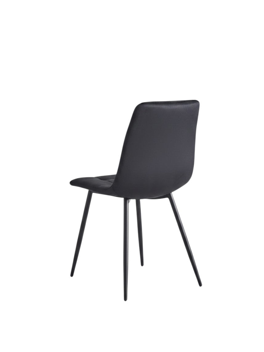 Chaise de salle à manger Élio par TOCO Meubles en similicuir noir avec pieds en métal noir vue de dos