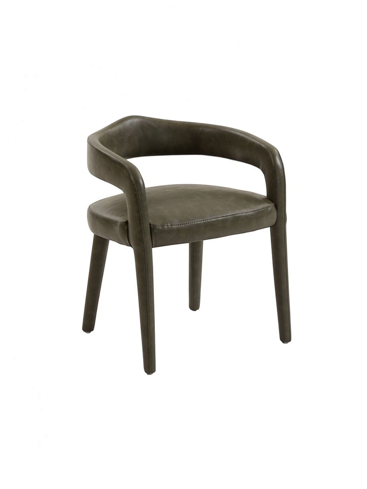 Chaise de salle à manger Ady par TOCO Meubles en revêtement olive avec dossier courbé et accoudoirs intégrés