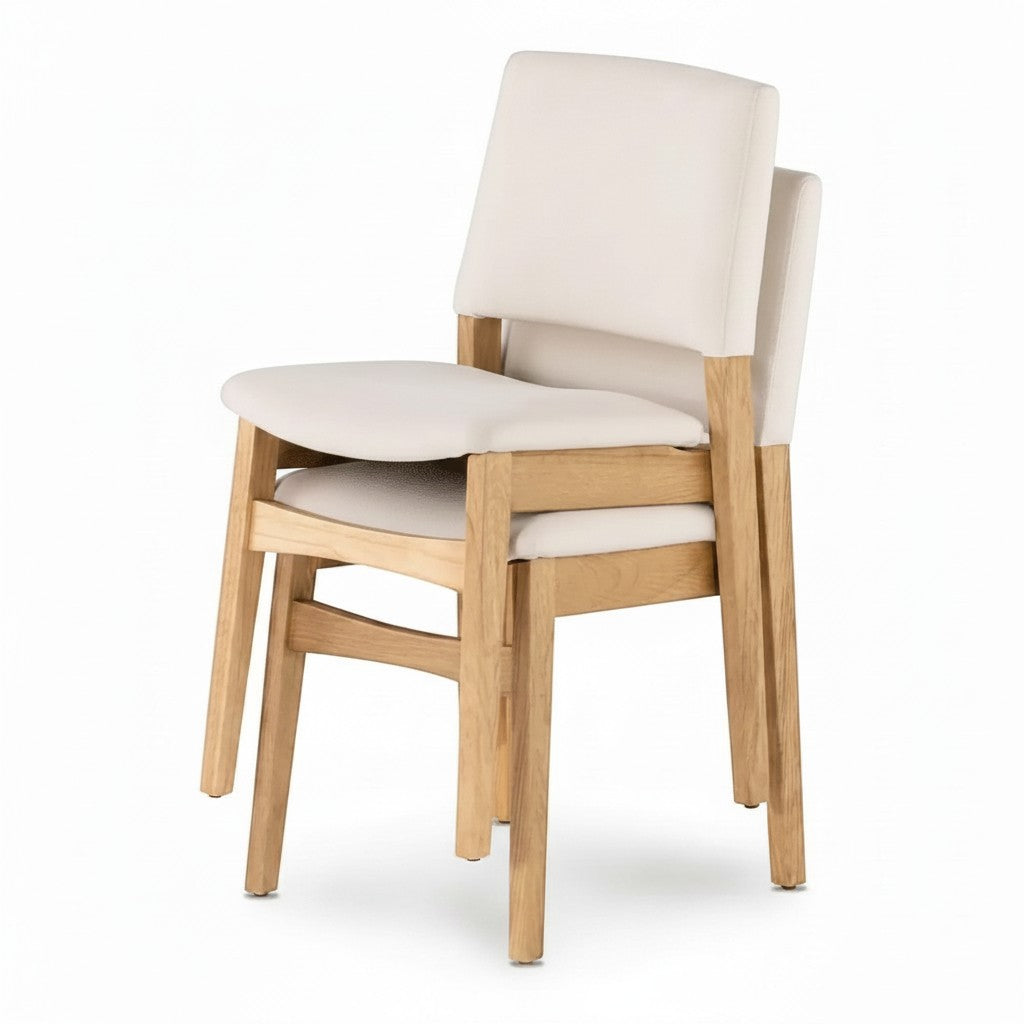 Chaises empilables TOCO Meubles en bois de chêne scandinave avec assise et dossier rembourrés crème