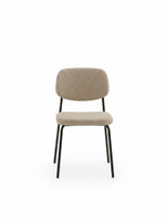 Chaise de salle à manger Swan TOCO Meubles en tissu beige texturé avec pieds en métal noir, vue de face