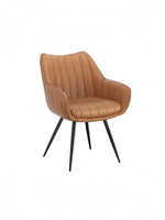 Chaise de salle à manger Talo TOCO Meubles en similicuir cognac avec dossier capitonné et pieds en métal noir