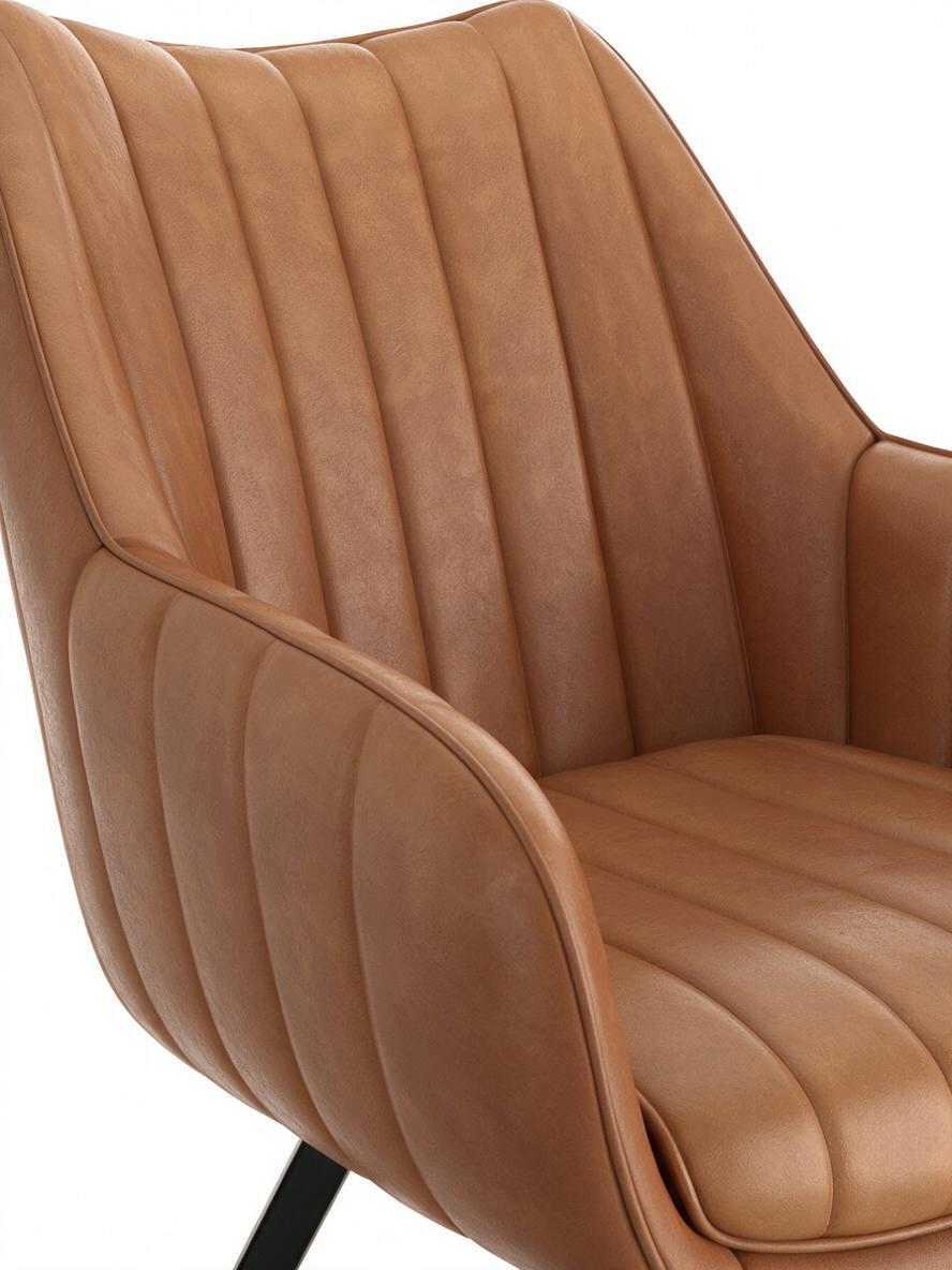 Chaise de salle à manger TOCO Meubles Talo en similicuir cognac avec dossier capitonné et pieds en métal noir