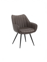 Chaise de salle à manger TOCO Meubles Talo en similicuir gris foncé avec dossier capitonné et pieds en métal noir