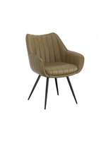 Chaise de salle à manger TOCO Meubles Talo olive en similicuir vintage avec dossier capitonné et pieds en métal noir
