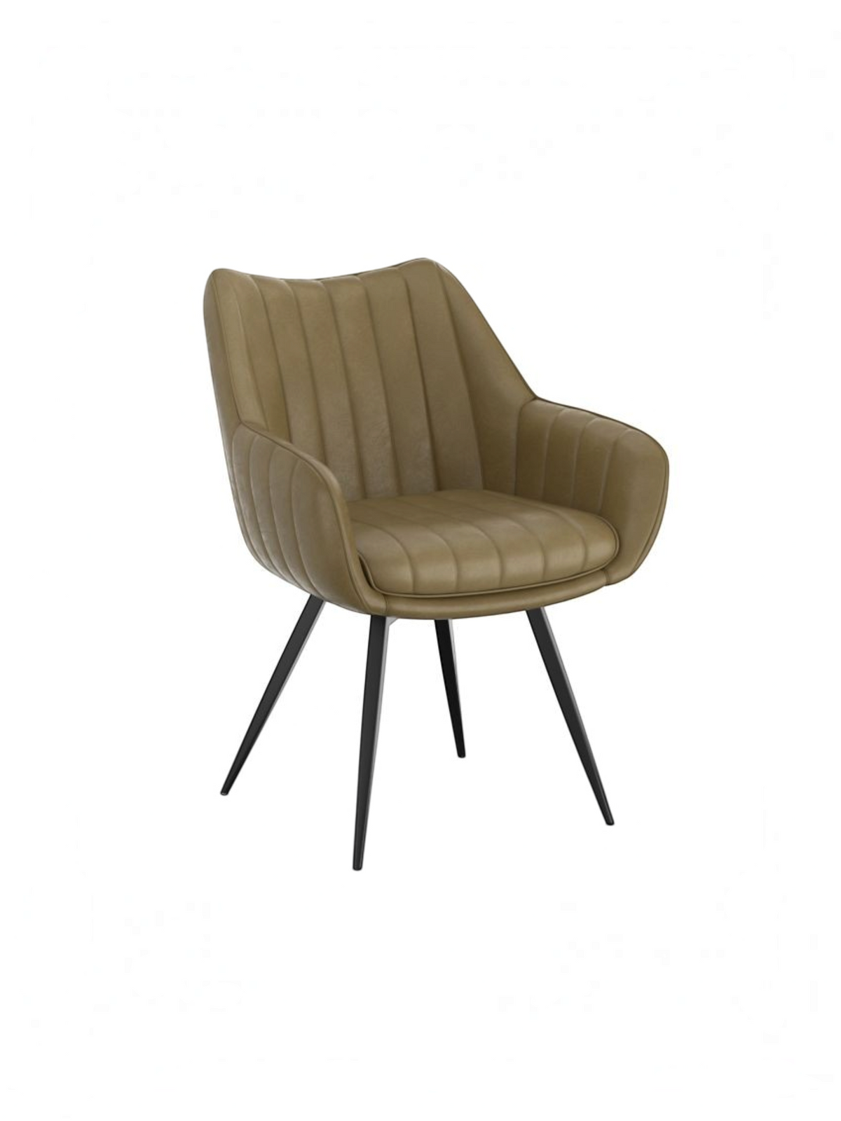 Chaise de salle à manger TOCO Meubles Talo olive en similicuir vintage avec dossier capitonné et pieds en métal noir