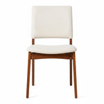 Chaise TOCO Meubles Transformer en noyer américain avec tissu crème, assise et dossier rembourrés, pieds en bois.