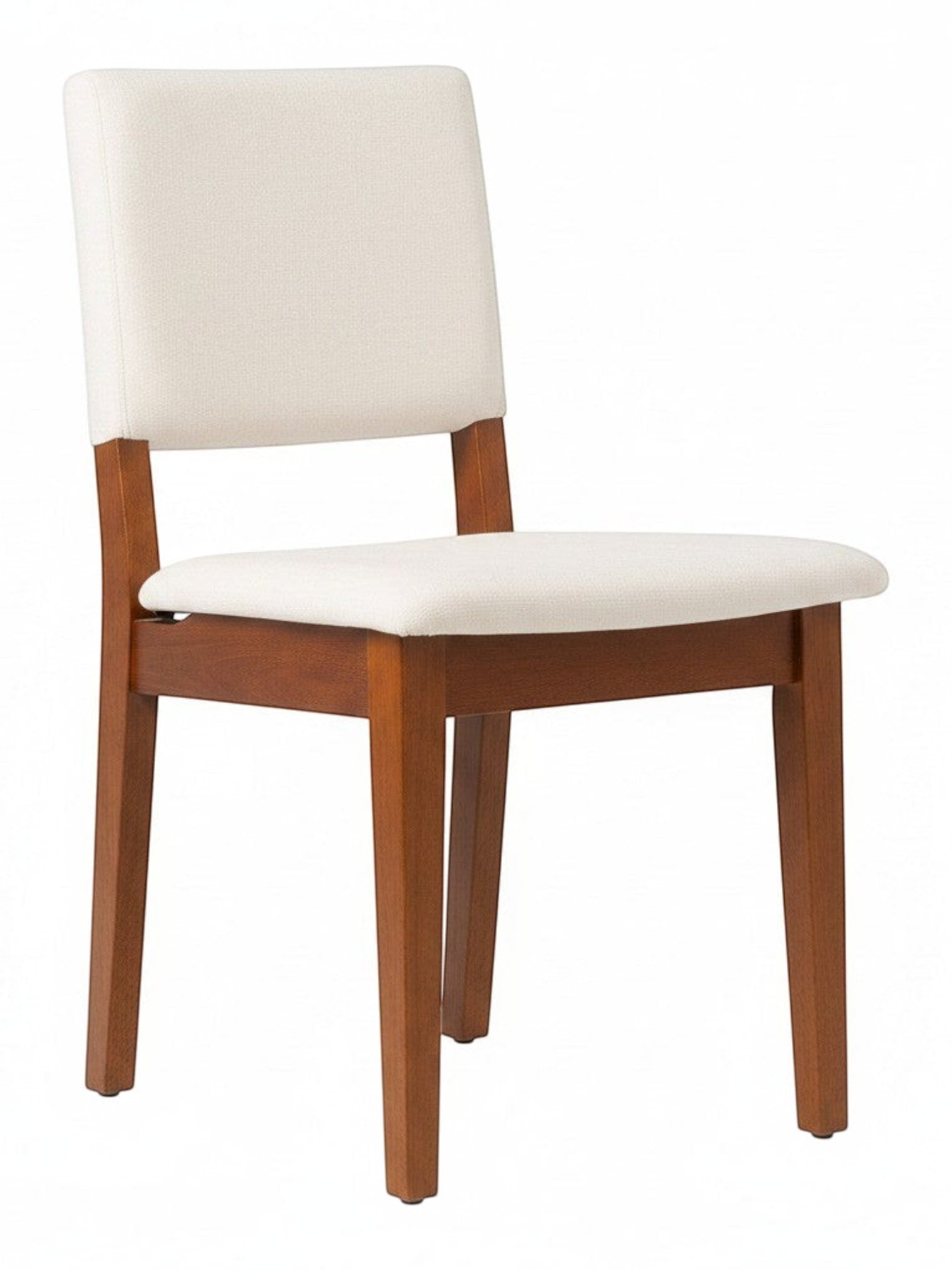 Chaise TOCO Meubles Transformer en noyer américain avec tissu crème, design moderne et ergonomique.