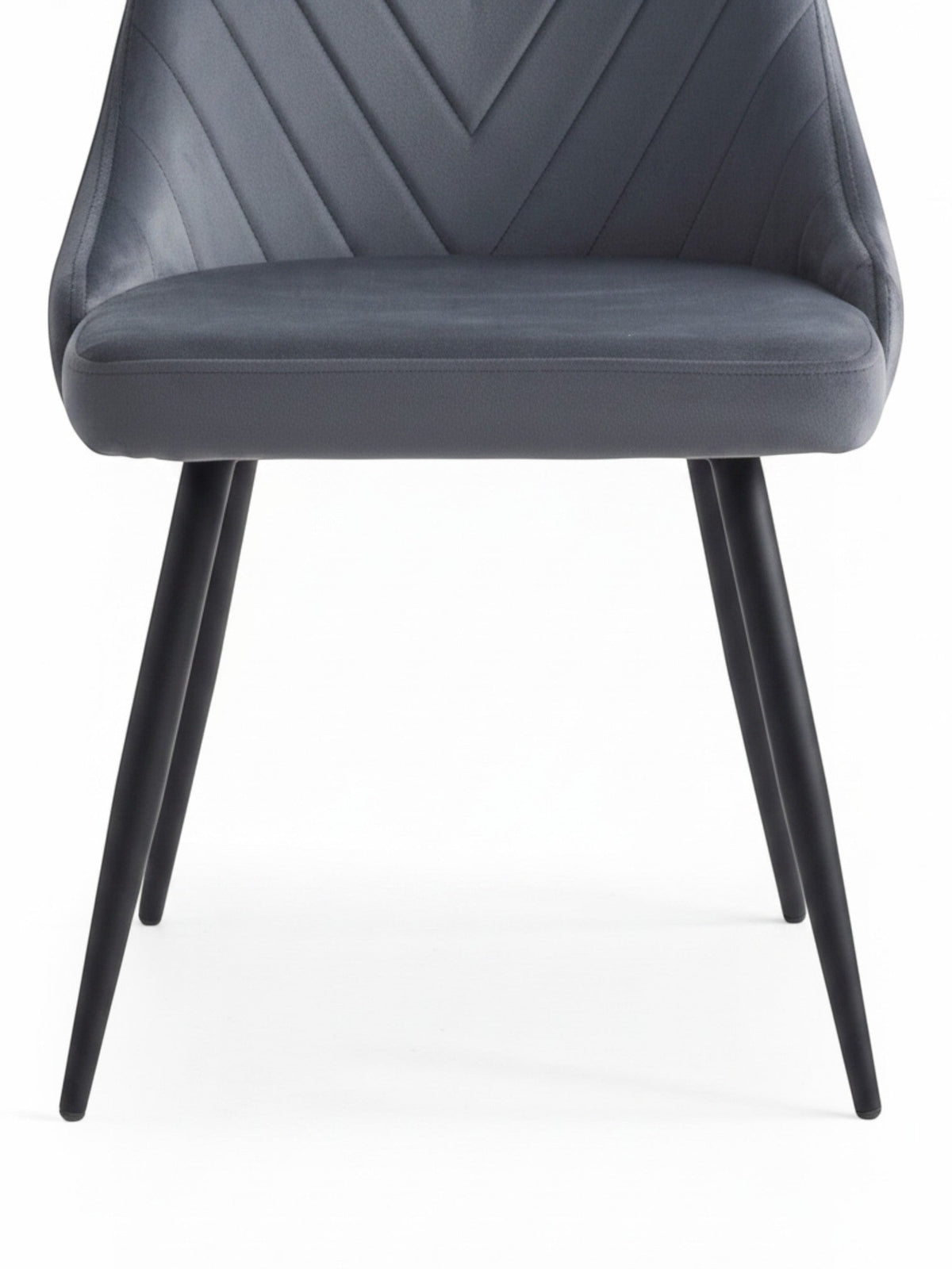 Chaise de salle à manger TOCO Meubles Jenny en velours gris foncé avec coutures chevrons et pieds en acier noir
