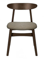 Chaise de salle à manger TOCO Meubles Venice en bois massif foncé avec assise rembourrée en tissu gris scandinave