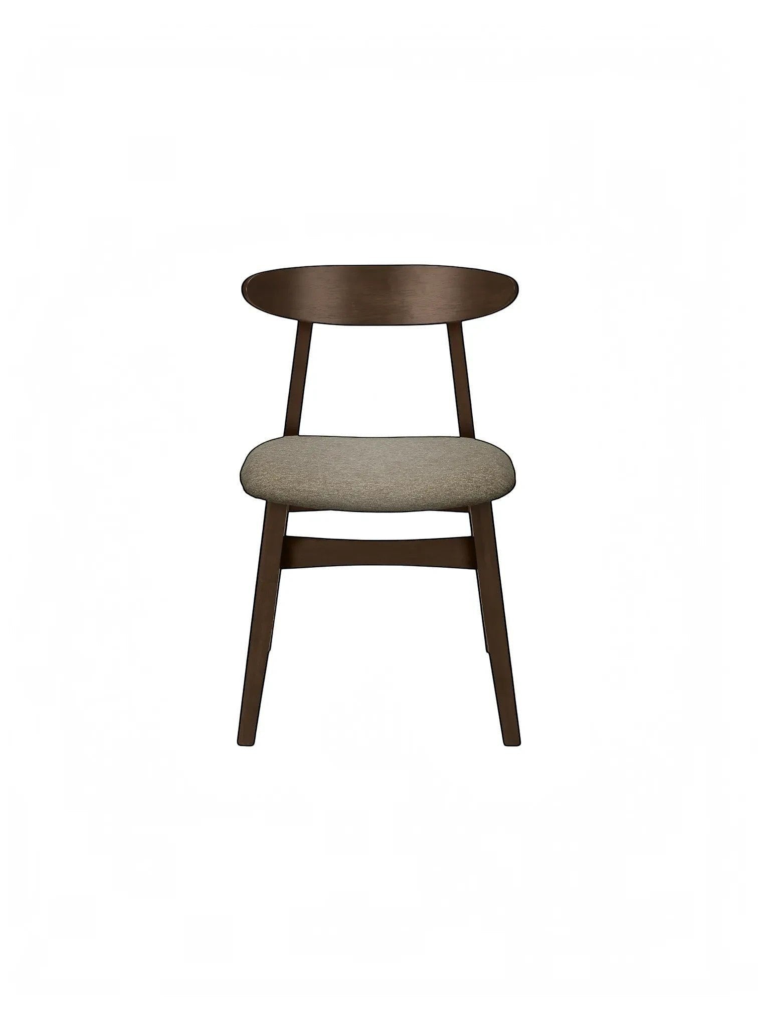 Chaise de salle à manger TOCO Meubles Venice en bois massif foncé avec assise rembourrée en tissu gris scandinave