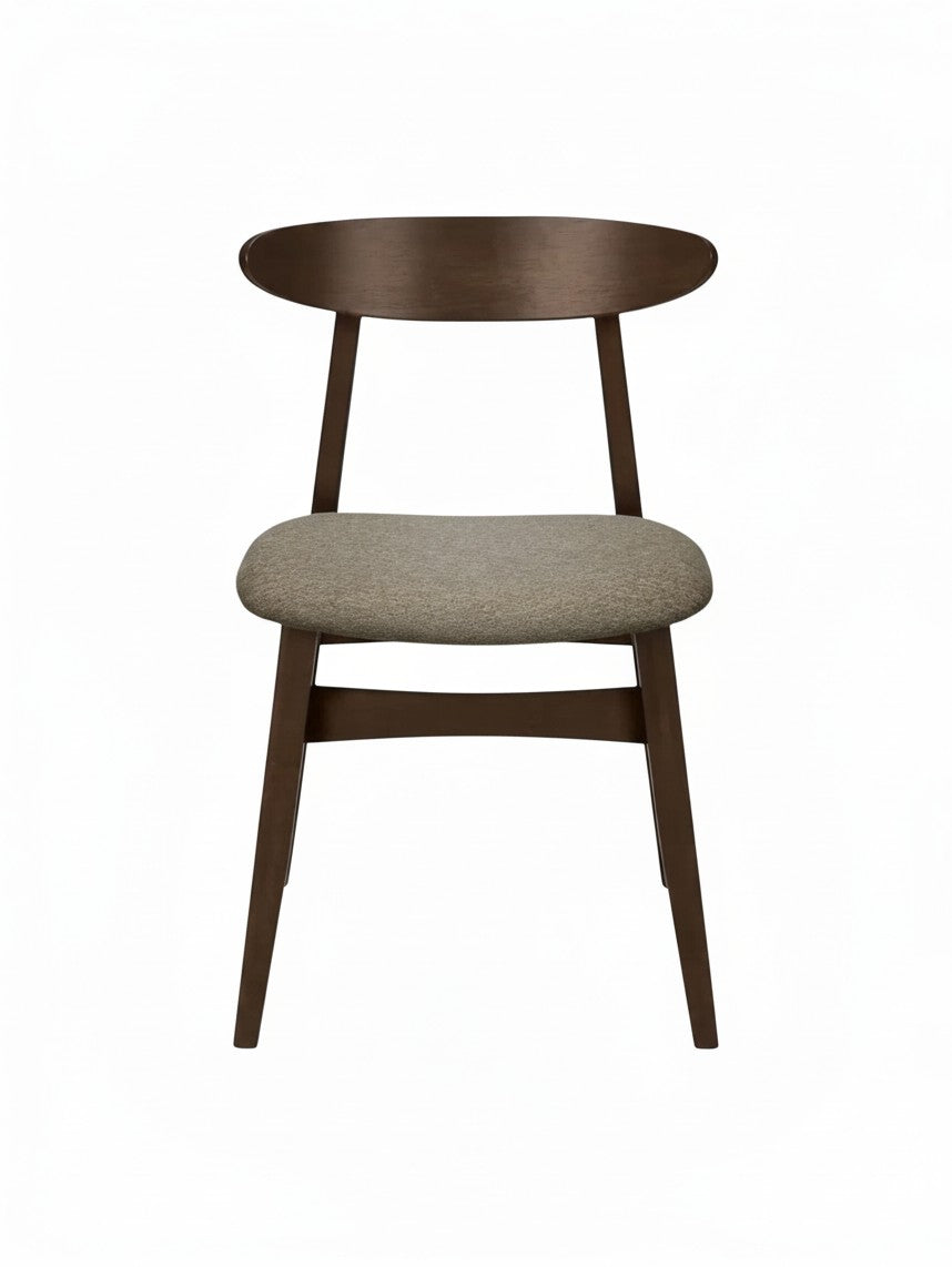 Chaise de salle à manger TOCO Meubles Venice en bois massif foncé avec assise rembourrée en tissu gris texturé
