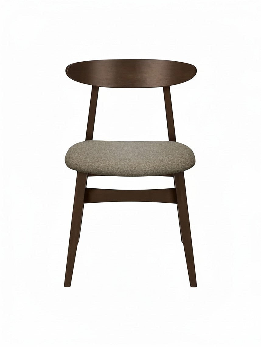 Chaise Venice TOCO Meubles au design moderne milieu du siècle avec assise en tissu brun et pieds en bois massif