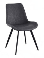 Chaise de salle à manger Vito TOCO Meubles en similicuir gris marbré avec pieds en métal noir.
