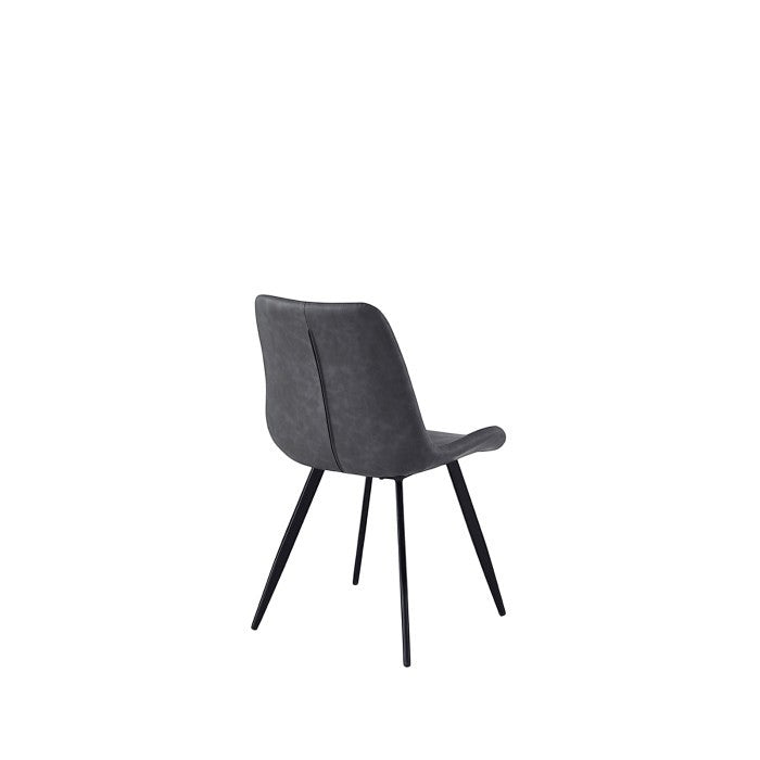 Chaise de salle à manger Vito TOCO Meubles en similicuir gris marbré avec pieds en métal noir.