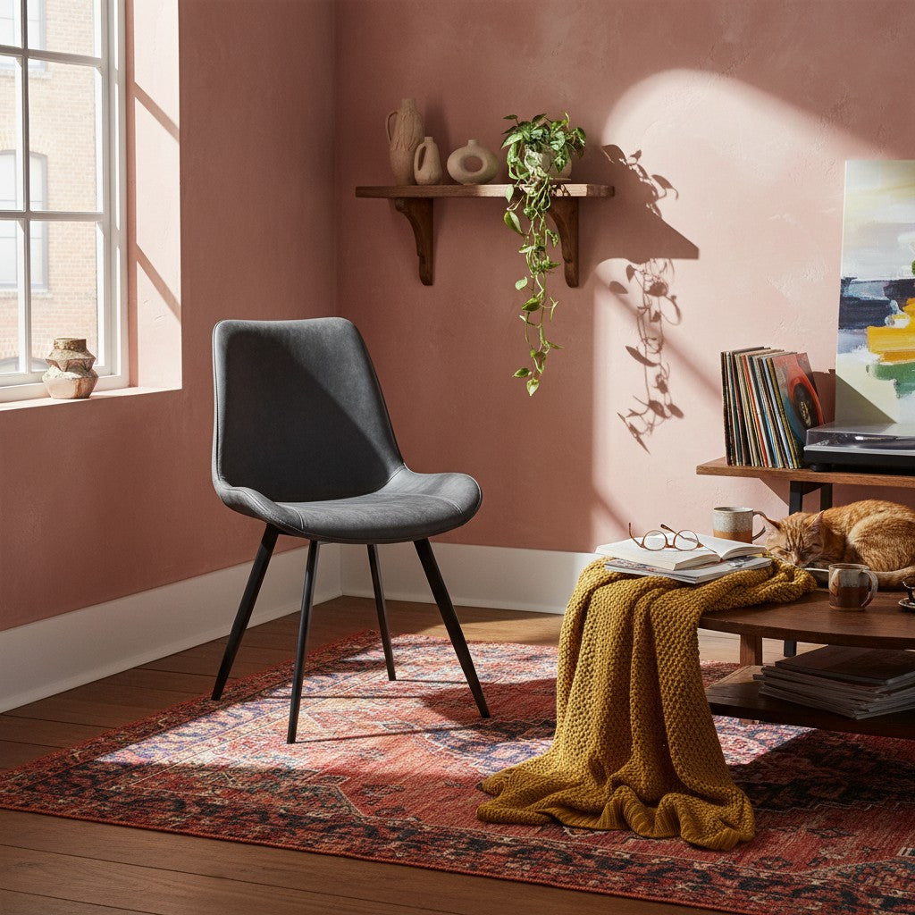 Chaise de salle à manger Vito TOCO Meubles en similicuir gris marbré avec pieds en métal noir