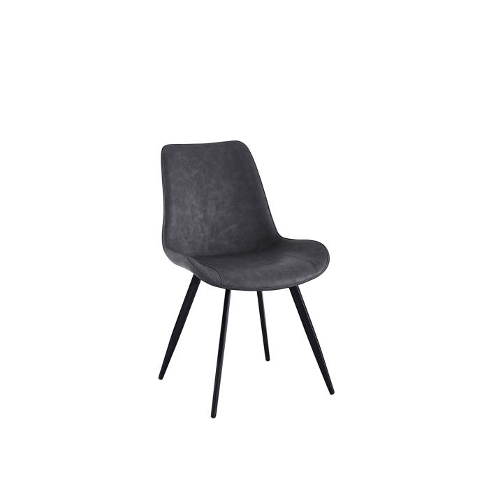 Chaise de salle à manger Vito TOCO Meubles en similicuir gris marbré avec pieds en métal noir.