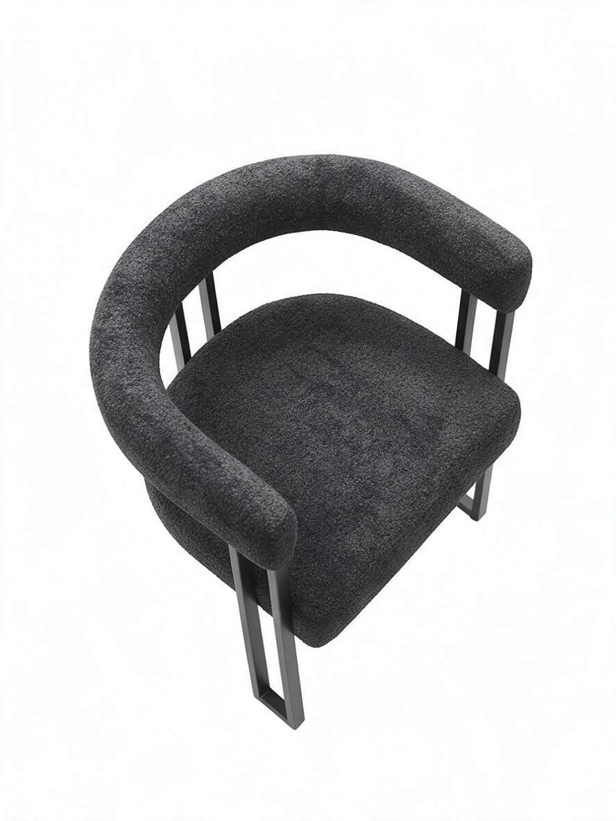 Chaise de salle à manger TOCO Meubles Ziba en tissu bouclé charbon avec structure en métal noir vue de dessus