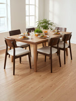 Chaises de salle à manger TOCO Meubles Transformer en bois noyer foncé avec assises rembourrées claires autour d'une table