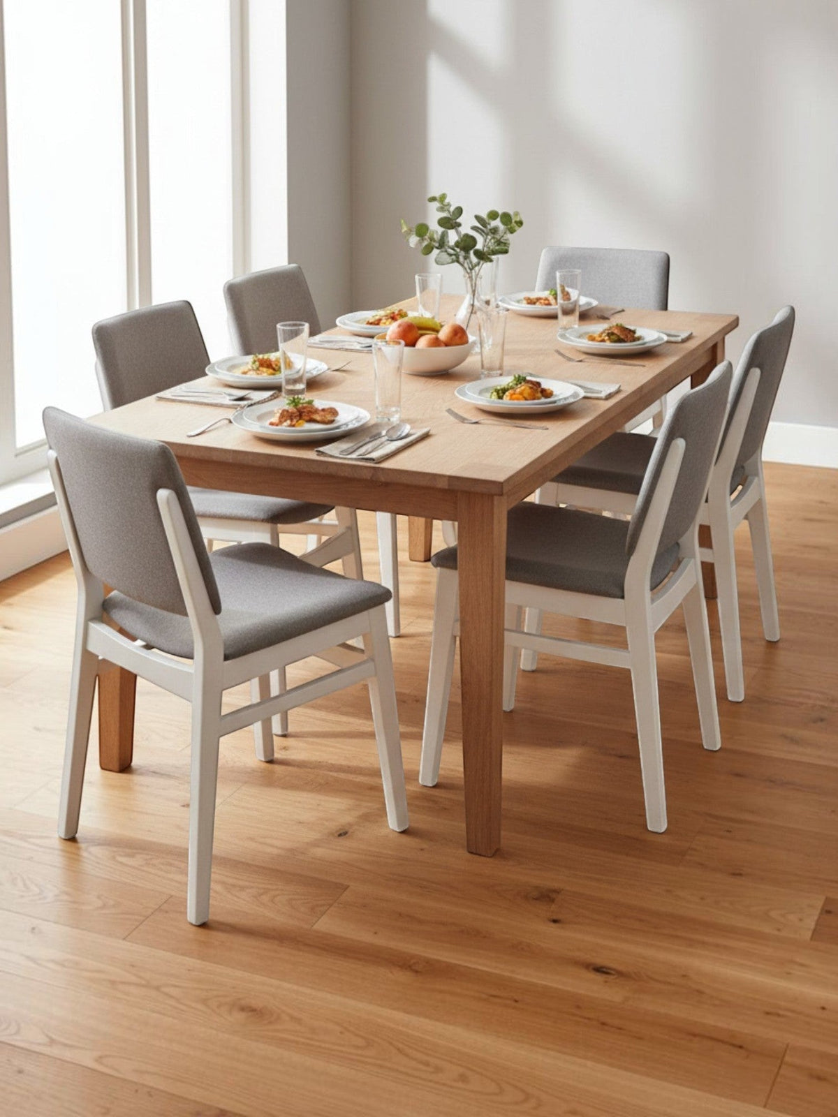Ensemble de salle à manger TOCO Meubles avec chaises Transformer en bouleau argenté et table en bois clair