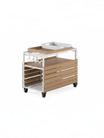 Chariot de bar d'extérieur TOCO Meubles en bois clair et métal blanc avec roulettes et support à verres