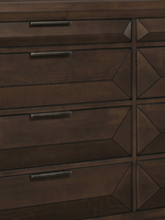 Commode double Basile TOCO Meubles en placage de bouleau fini espresso avec huit tiroirs et poignées bronze foncé