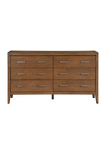 Commode double TOCO Meubles Antoine en bois brun clair brossé avec six tiroirs et poignées en laiton antique