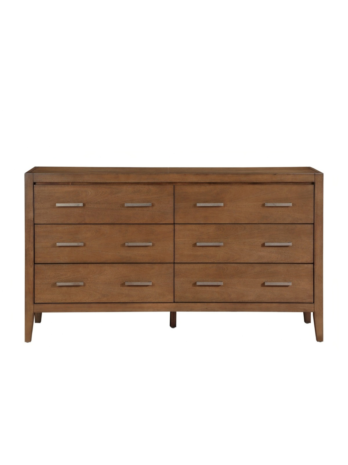 Commode double TOCO Meubles Antoine en bois brun clair brossé avec six tiroirs et poignées en laiton antique