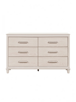 Commode double Ariane par TOCO Meubles en bois blanc avec six tiroirs, façades embossées et poignées chromées