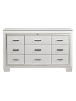 Commode double TOCO Meubles Aurore blanche à 9 tiroirs avec texture imitation alligator et bordures en miroir