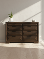 Commode double TOCO Meubles Basile en bois espresso avec huit tiroirs à panneaux surélevés et poignées bronze foncé