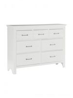 Commode double blanche TOCO Meubles Rosalie avec sept tiroirs et poignées en chrome poli