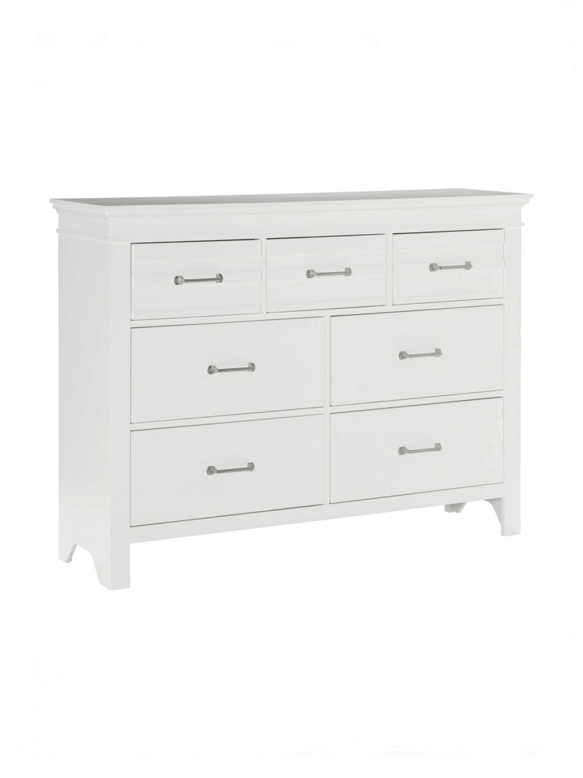 Commode double blanche TOCO Meubles Rosalie avec sept tiroirs et poignées en chrome poli