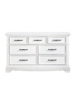 Commode double Florence TOCO Meubles blanche à sept tiroirs avec poignées en nickel noir sur fond blanc