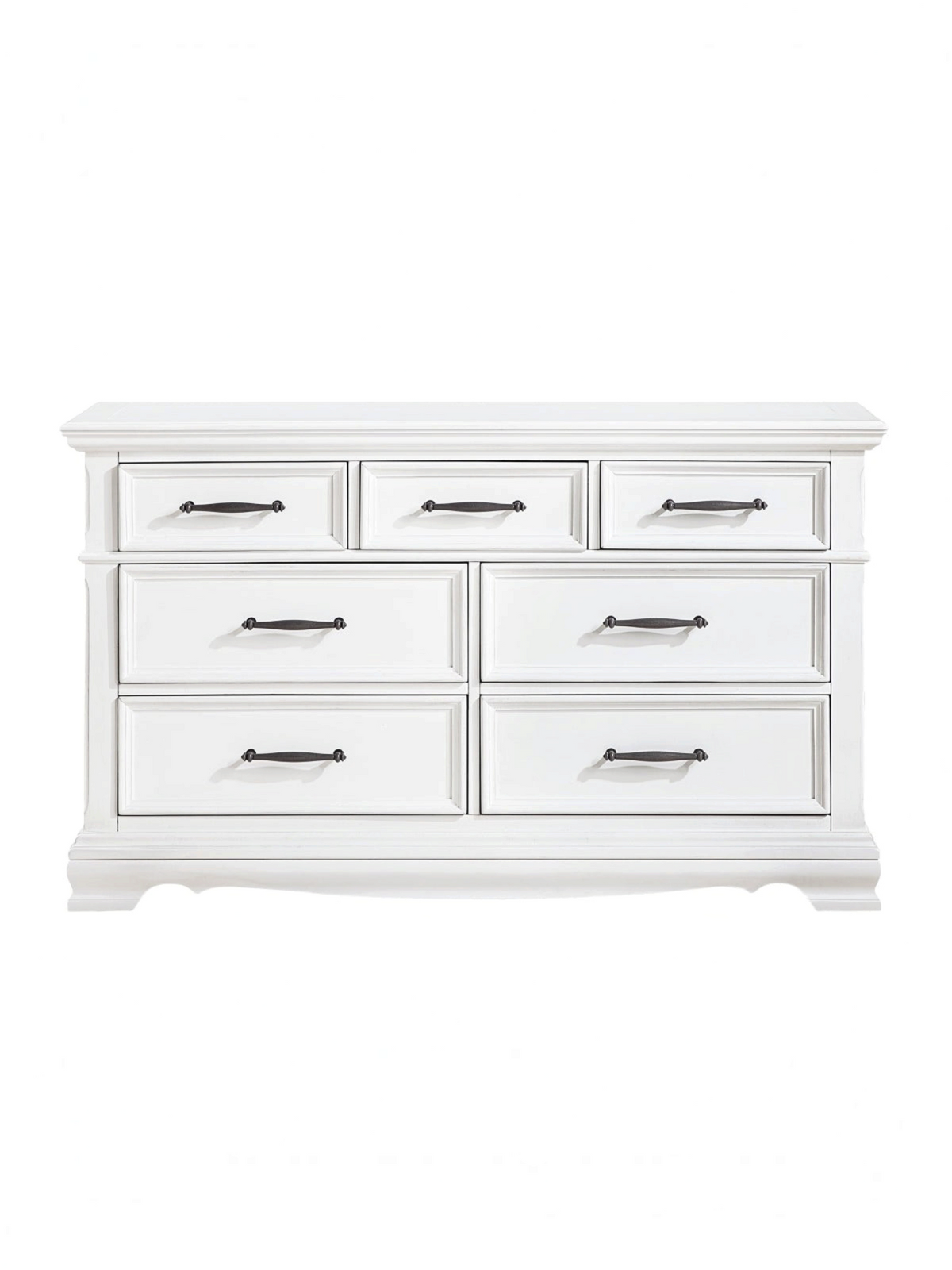 Commode double Florence TOCO Meubles blanche à sept tiroirs avec poignées en nickel noir sur fond blanc