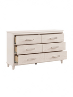 Commode double TOCO Meubles Ariane blanche à six tiroirs avec façades embossées et poignées chromées