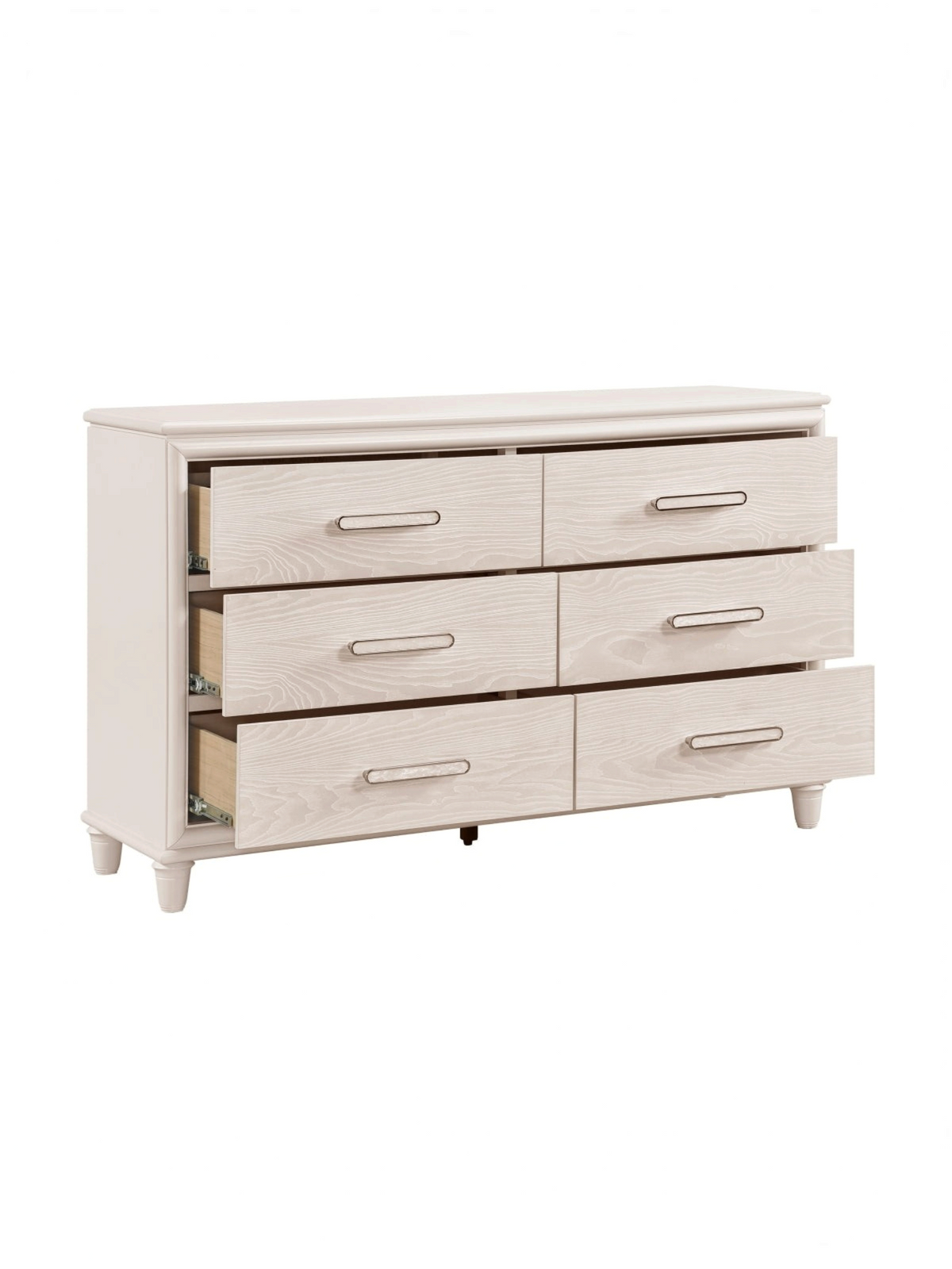 Commode double TOCO Meubles Ariane blanche à six tiroirs avec façades embossées et poignées chromées