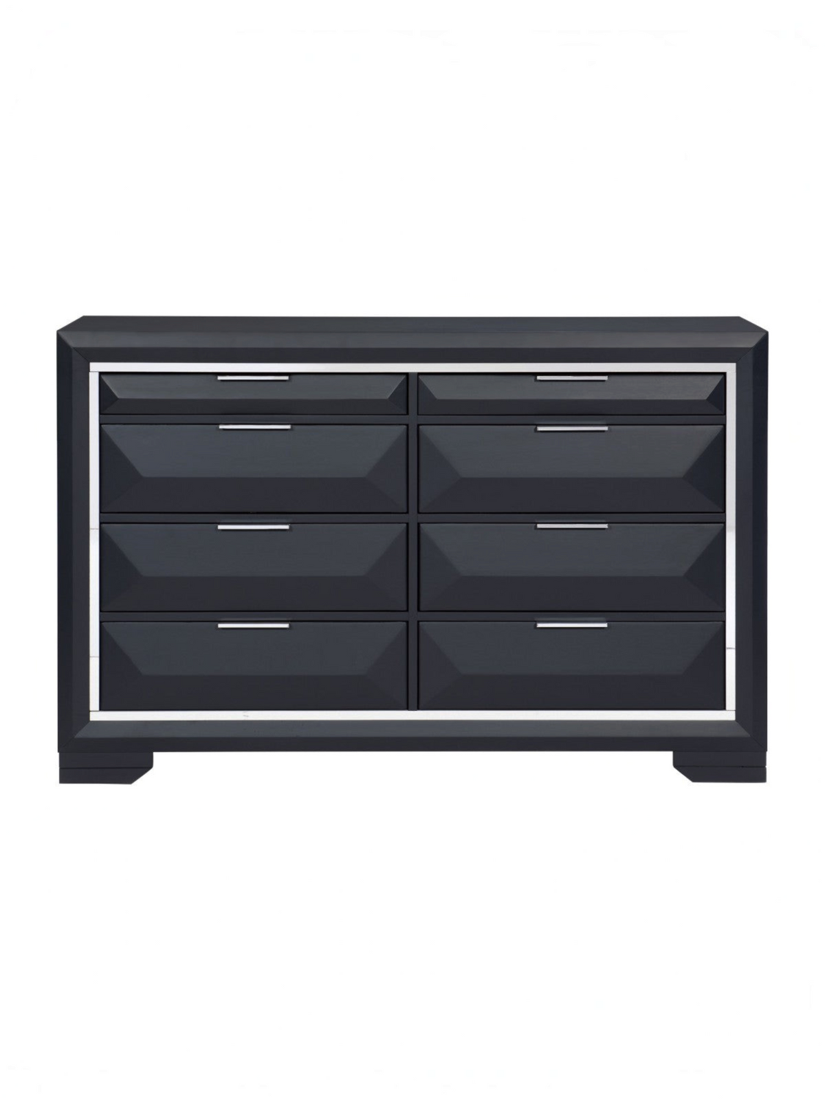 Commode double TOCO Meubles Maeva bleu nuit avec 8 tiroirs, bordures chromées et poignées élégantes