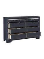 Commode double Maeva par TOCO Meubles en bois bleu nuit avec huit tiroirs et poignées chromées élégantes