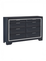 Commode double TOCO Meubles Maeva bleu nuit avec huit tiroirs, bordures chromées et poignées élégantes