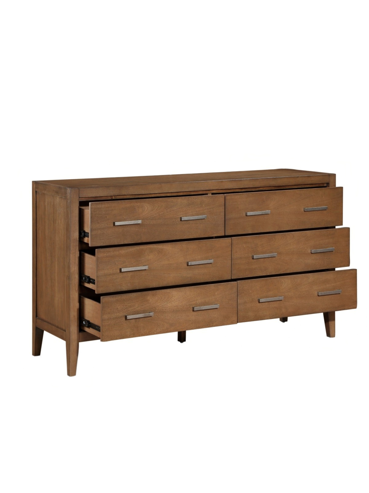 Commode double Antoine TOCO Meubles en bois brun clair brossé avec six tiroirs et poignées en laiton antique