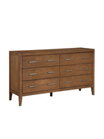 Commode double Antoine TOCO Meubles en bois brun clair brossé avec six tiroirs et poignées en laiton antique