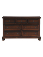 Commode double TOCO Meubles Talia en bois fini cerisier brun avec tiroirs, boutons bronze et pieds boule