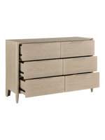 Commode double TOCO Meubles Laurent en placage de chêne clair avec six tiroirs et poignées en nickel